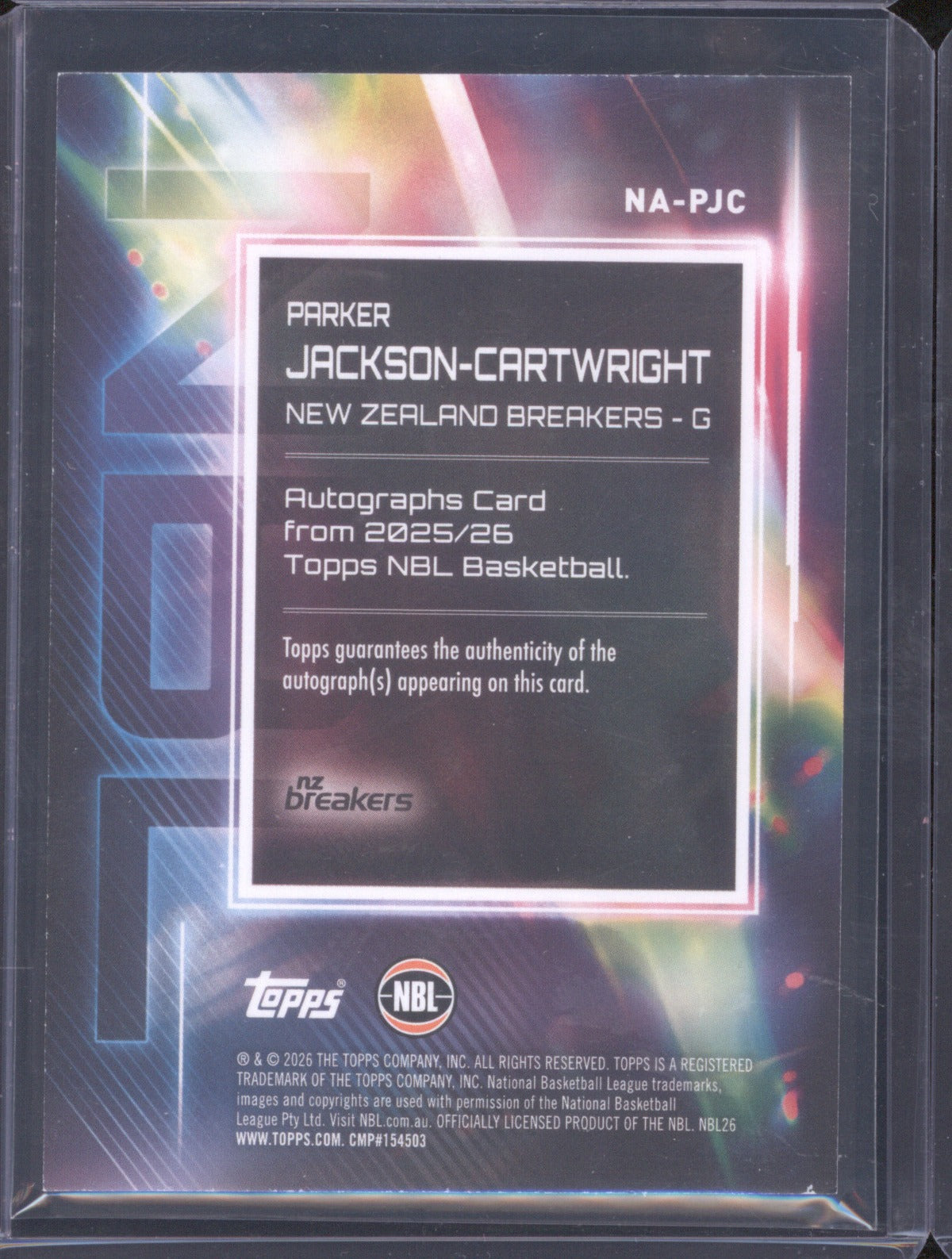 Parker Jackson-Cartwright 2025-26 Topps NBL Basketball Auto NA-PJC NZ Breakers