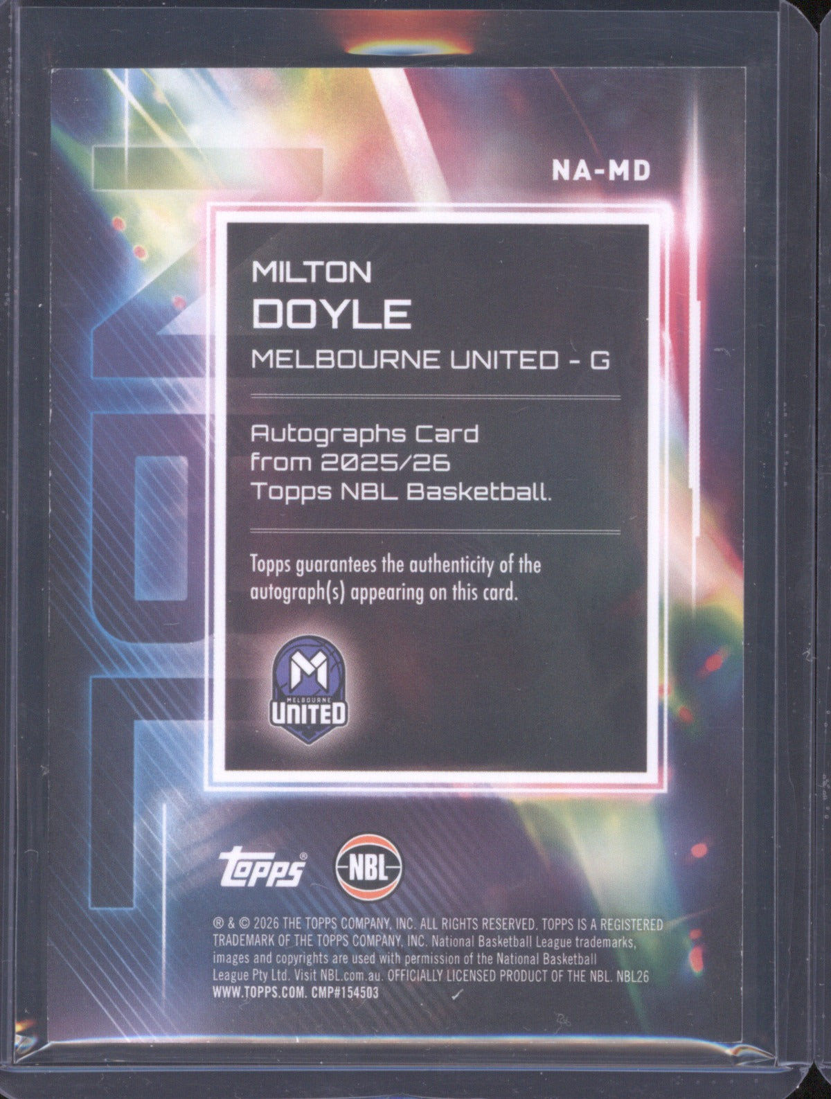 Milton Doyle 2025-26 Topps NBL Basketball Auto NA-MD Melbourne United