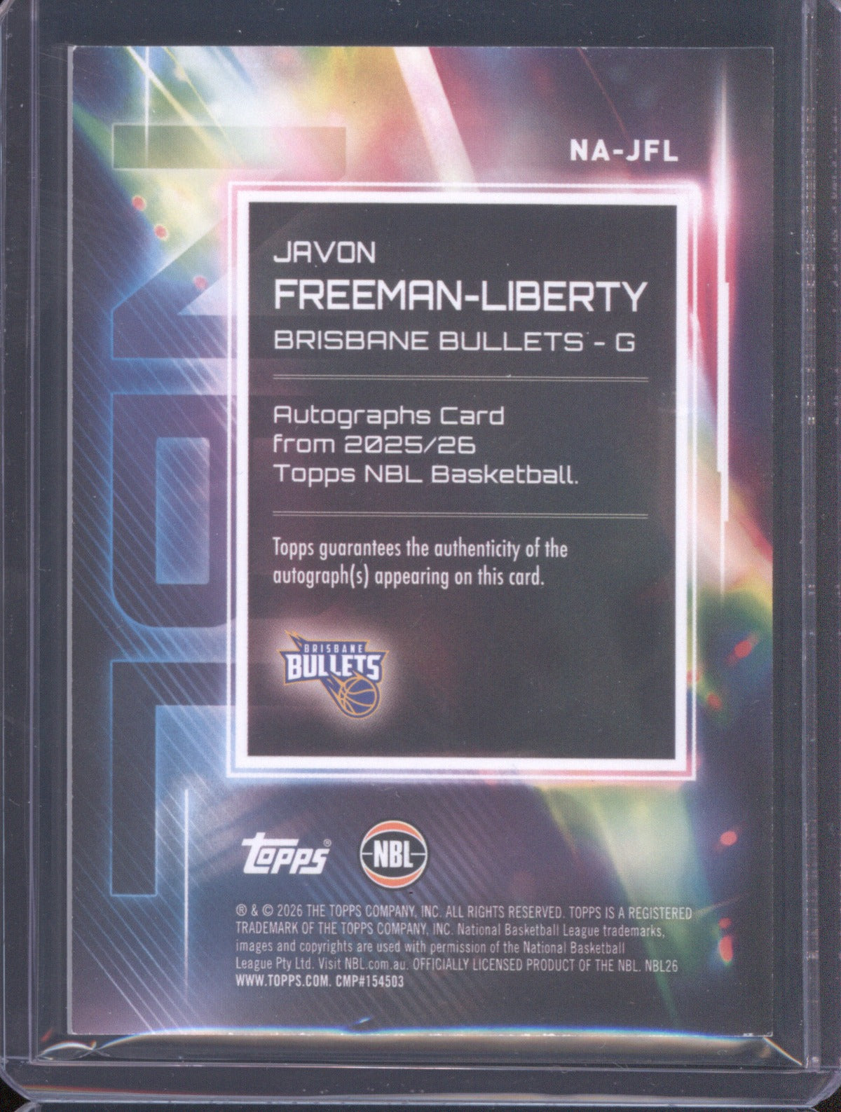Javon Freeman-Liberty 2025-26 Topps NBL Basketball Auto NA-JFL Brisbane Bullets