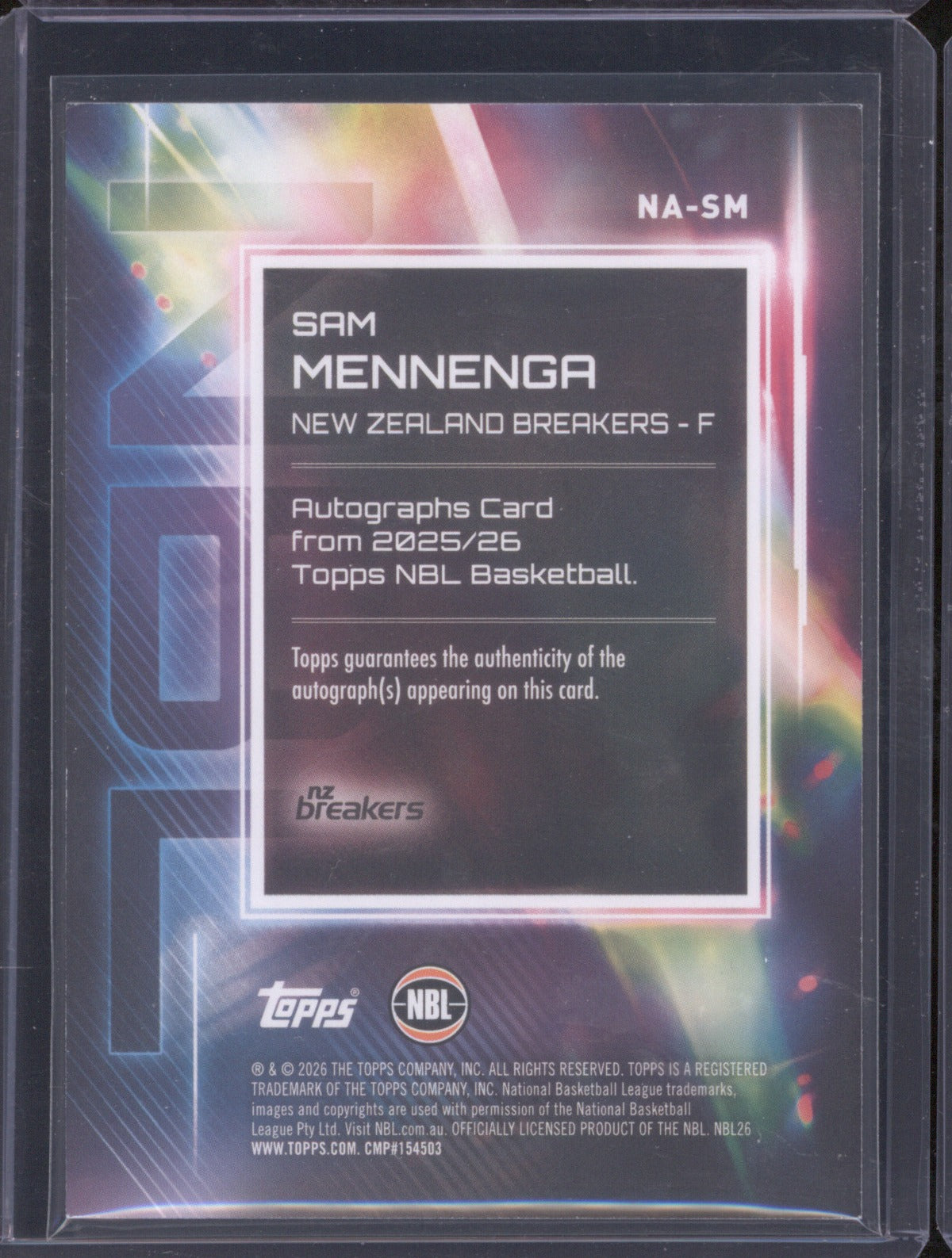 Sam Mennenga 2025-26 Topps NBL Basketball Auto NA-Sm NZ Breakers