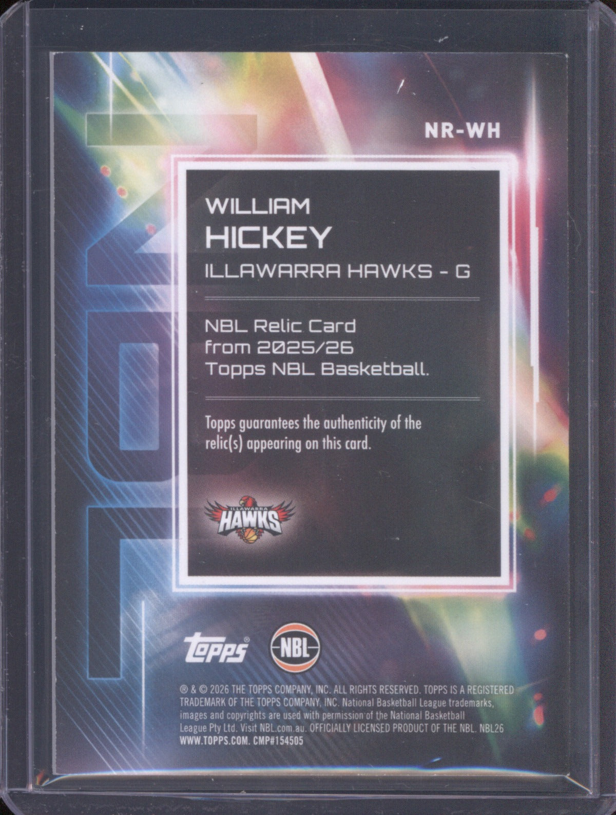 William Hickey 2025-26 Topps Basketball Relics NR-WH Illawarra Hawks