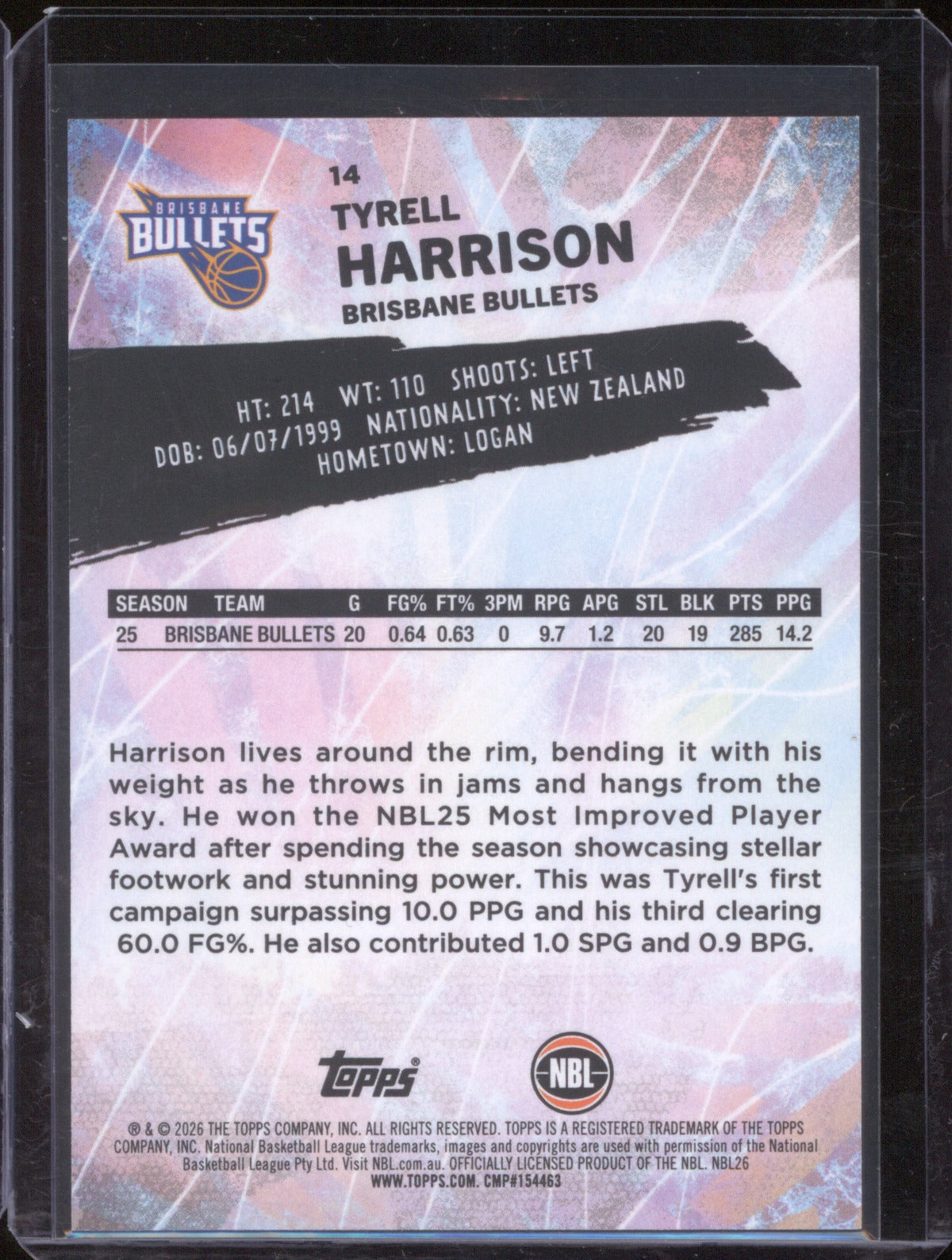 Tyrell Harrison 2025-26 Topps NBL Basketball Base Black 14 Brisbane Bullets /10