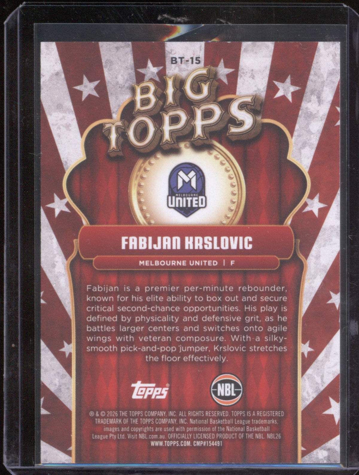 Fabijan Krslovic 2025-26 Topps NBL Basketball Big Black BT-15 United /10
