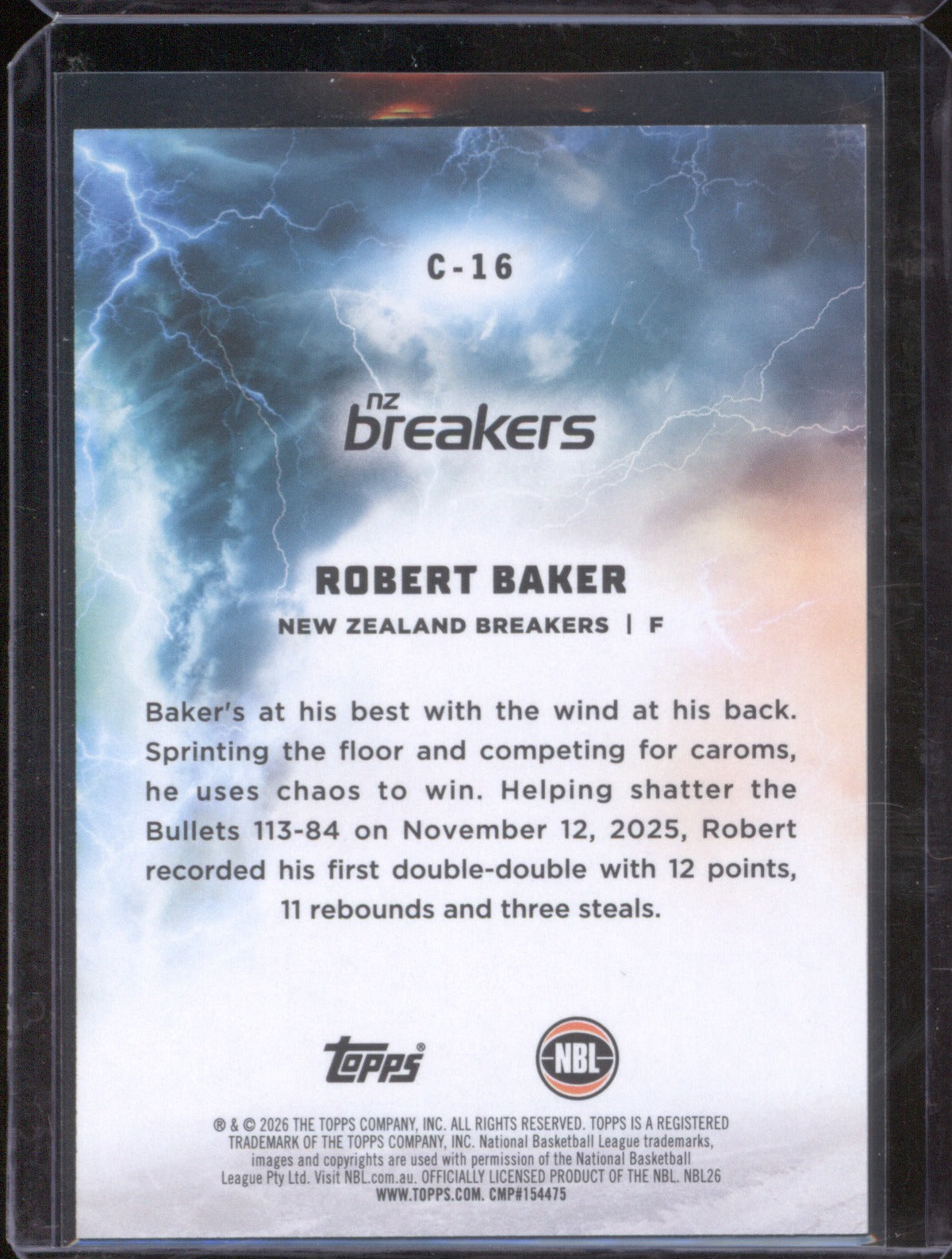 Robert Baker 2025-26 Topps NBL Basketball Cyclones Orange C-16 NZ Breakers /25