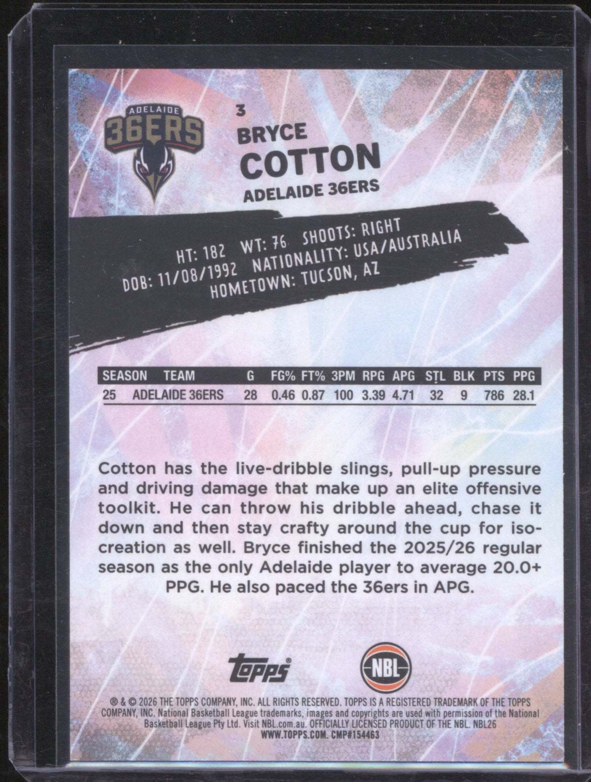 Bryce Cotton 2025-26 Topps NBL Basketball Base Gold 3 Adelaide 36ers /50