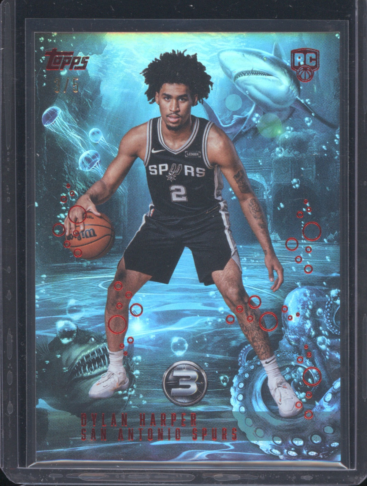 2025 Topps 3 Dylan Harper Monsters of the Deep Red 3/5 RC