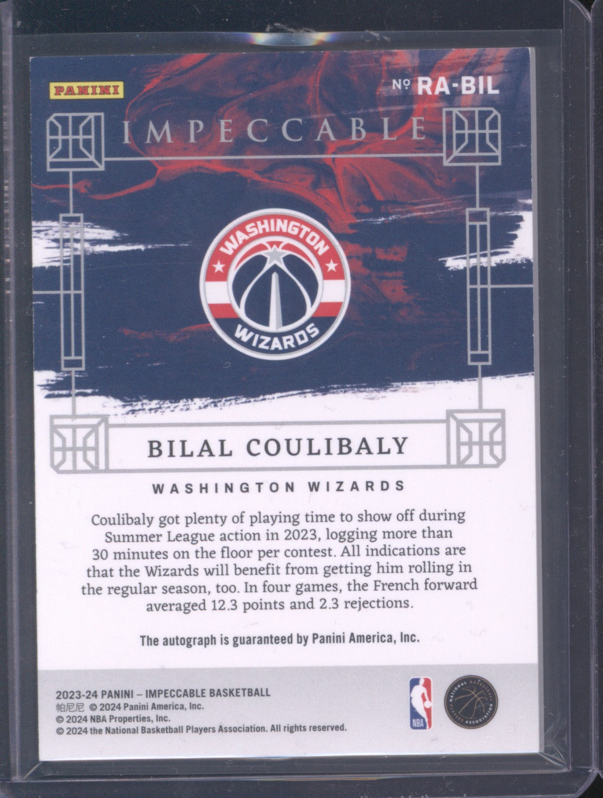2023 Panini Impeccable Bilal Coulibaly Rookie Auto /88 Asia Red Auto