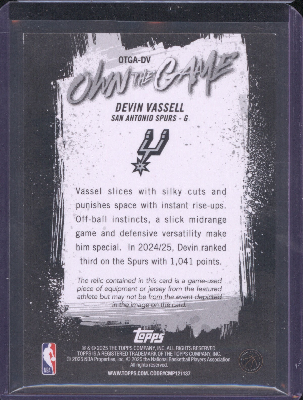 2025-26 Topps Basketball Devin Vassell OTGA-DV Own the Game Green /99