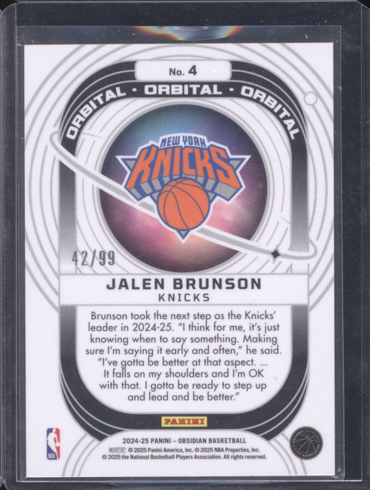 2024-25 Panini Obsidian Jalen Brunson 4 Orbital Electric Etch Orange /99