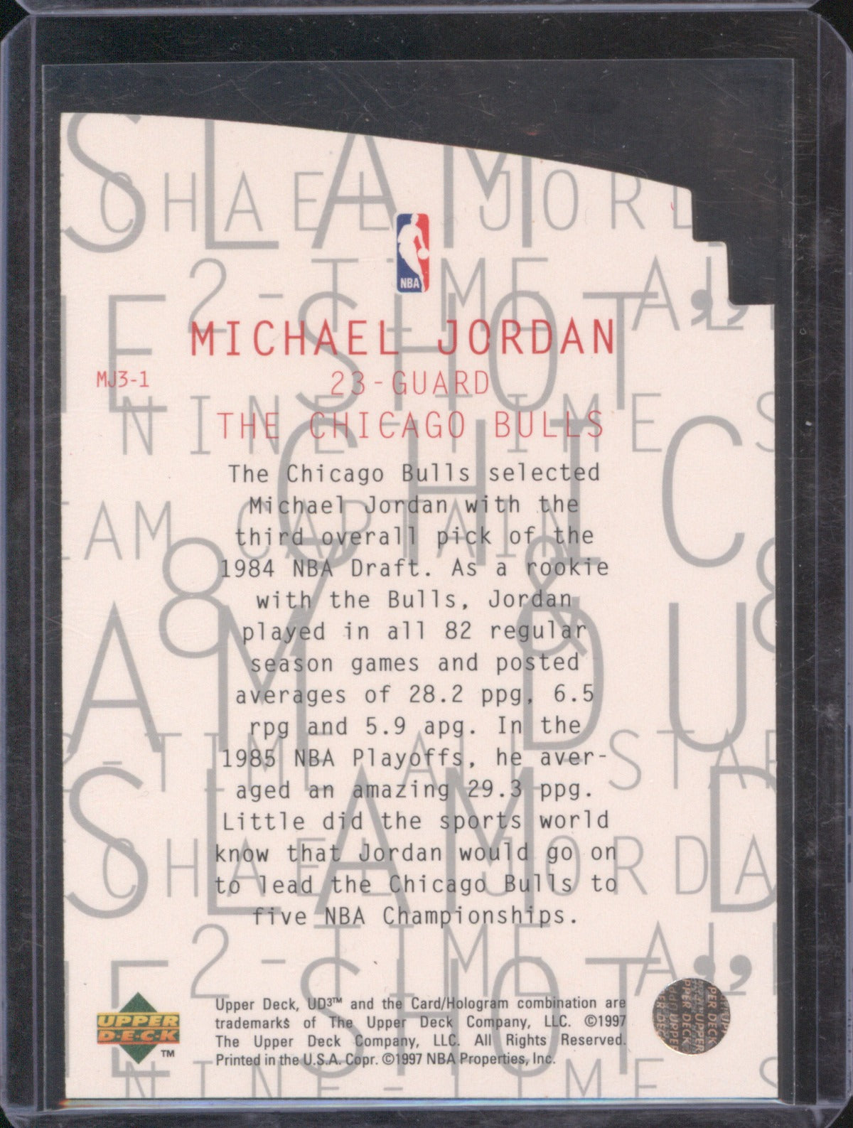 Michael Jordan 1997 Upper Deck UD3 MJ3-1 Die-Cut The Shot