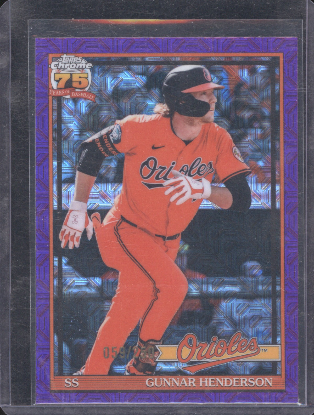 2026 Topps Chrome 75 Years of Baseball Gunnar Henderson 91C-16 Purple Mojo