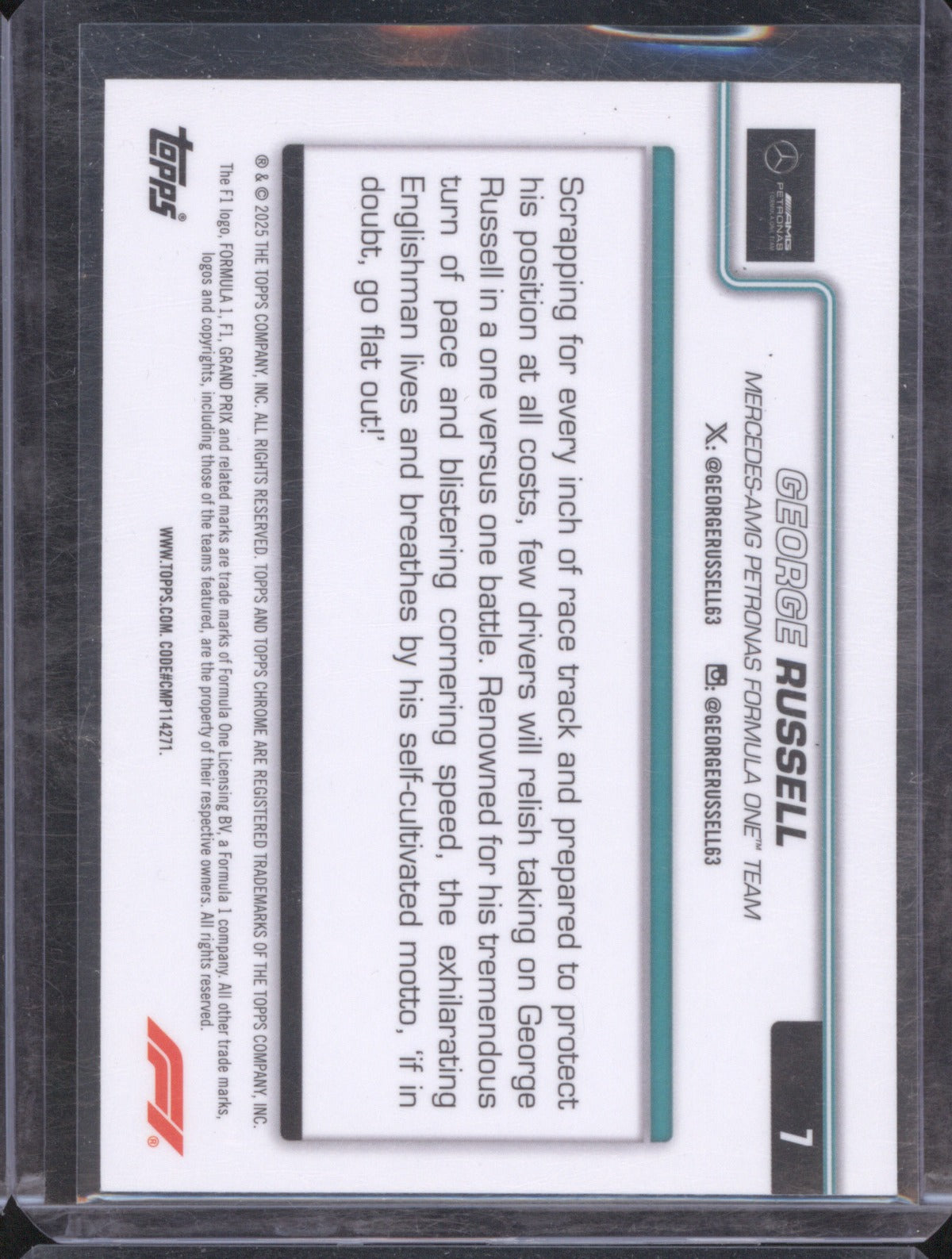 George Russell 2025 Topps Chrome Formula 1 #258 Teal /299