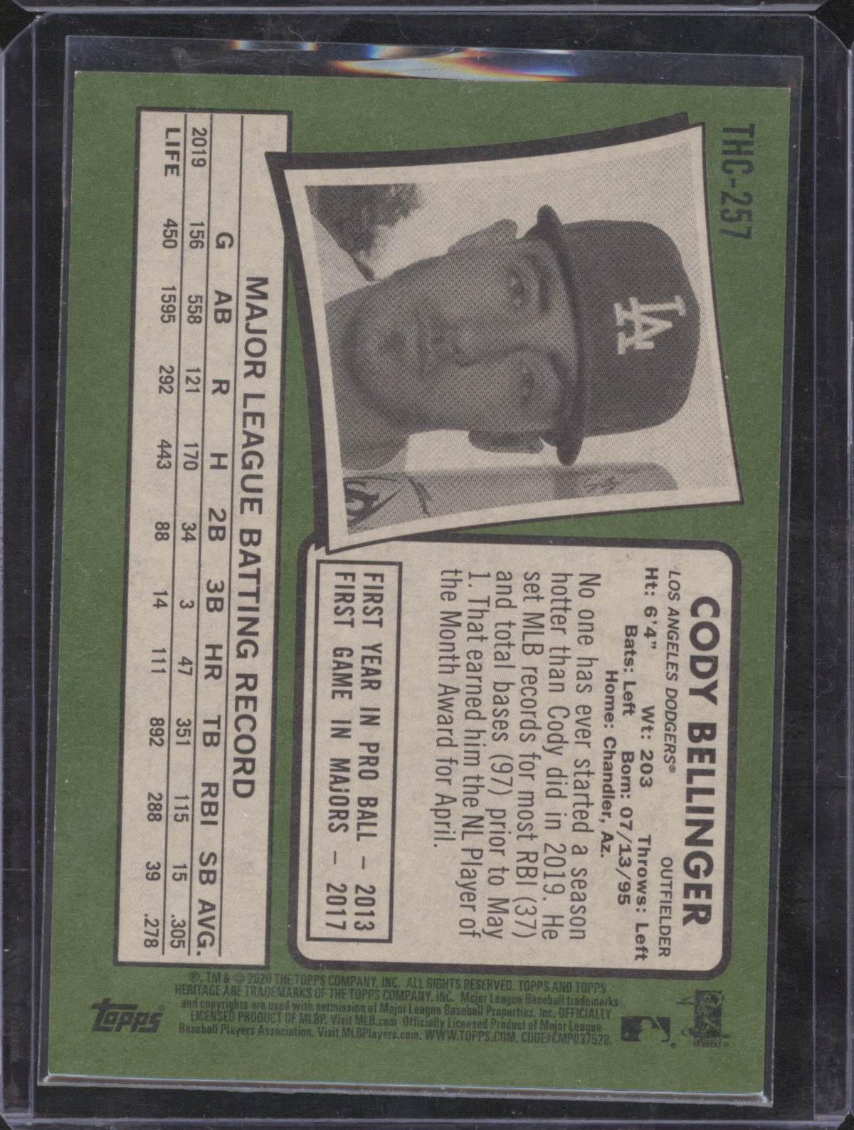 Cody Bellinger 2020 Topps Heritage THC-257 Chrome Purple Refractor