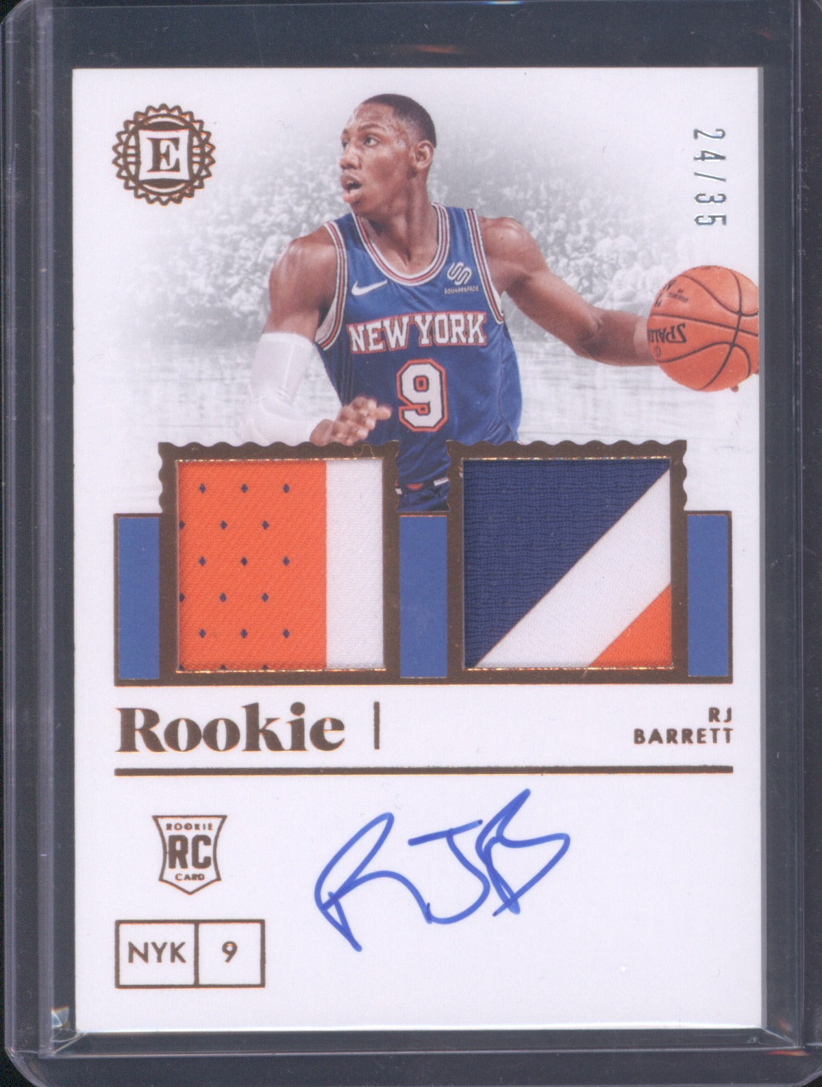 RJ Barrett 2019-20 Panini Encased 241 RC Dual Patch Auto /25