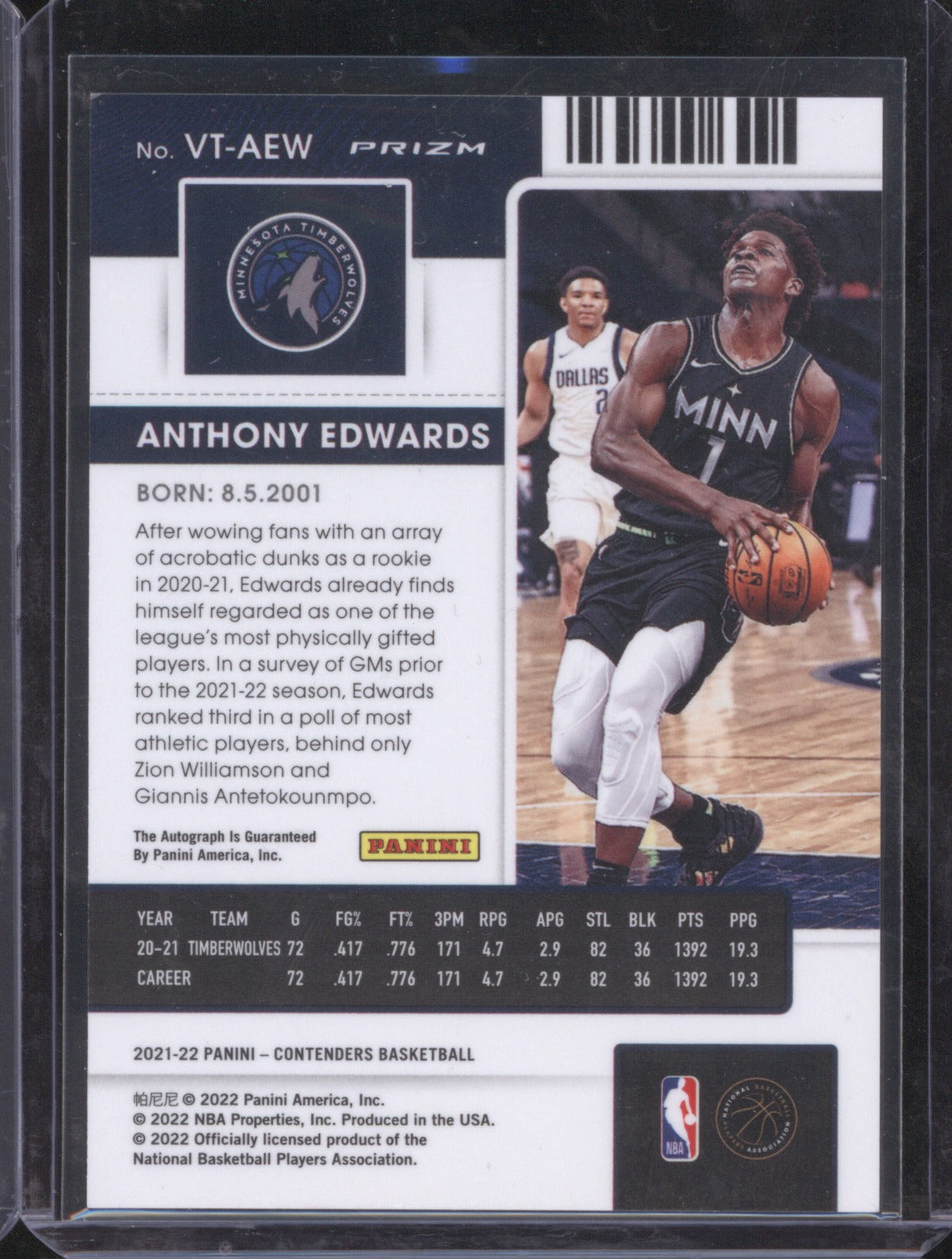 Anthony Edwards 2021 Panini Contenders Optic #VT-AEW Veteran Ticket Premium