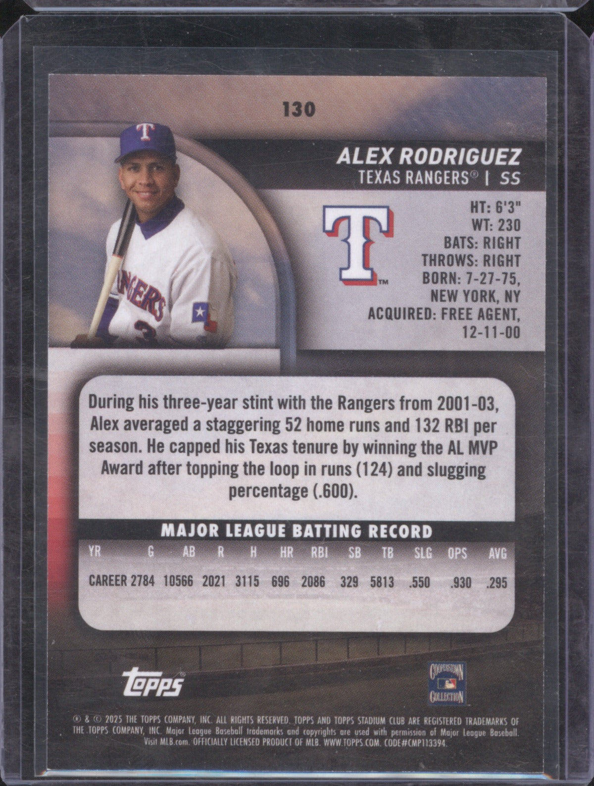 Alex Rodriguez 2025 Topps Stadium Club 130 Turquoise /99