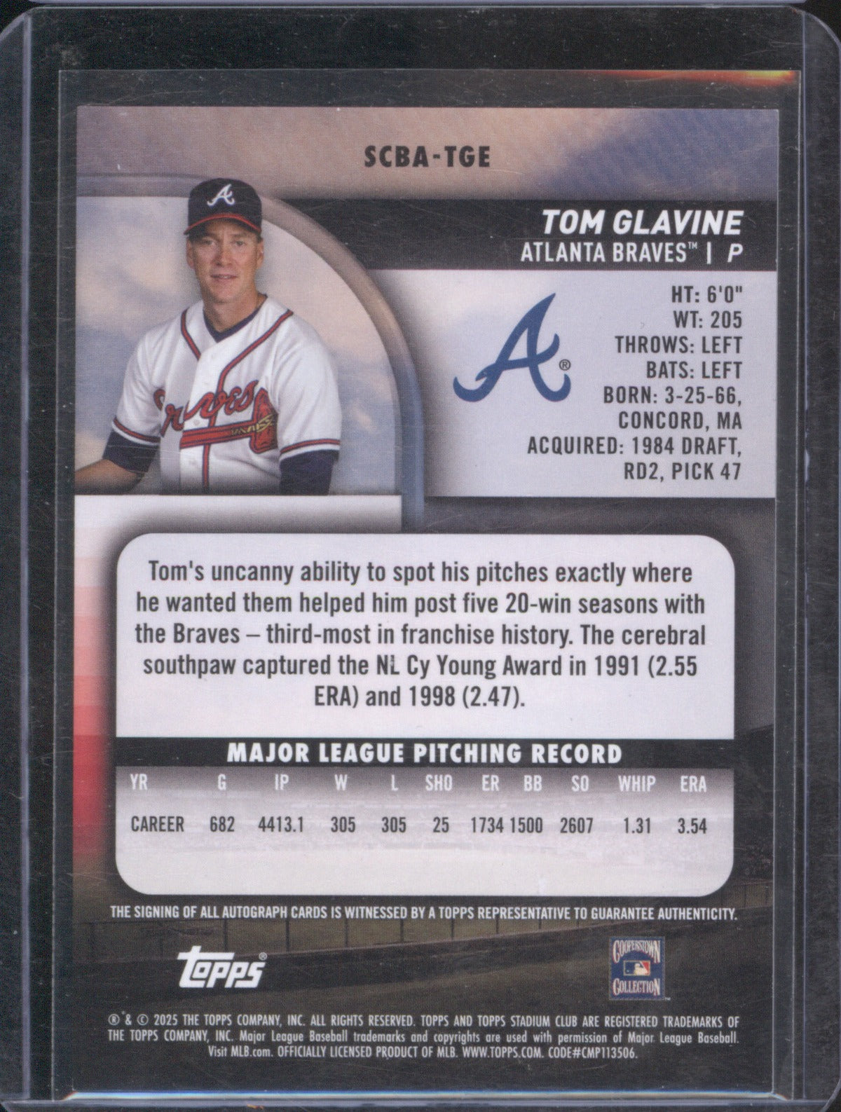 2025 Topps Stadium Club Autographs Tom Glavine SCBA-TGE Turquoise /99