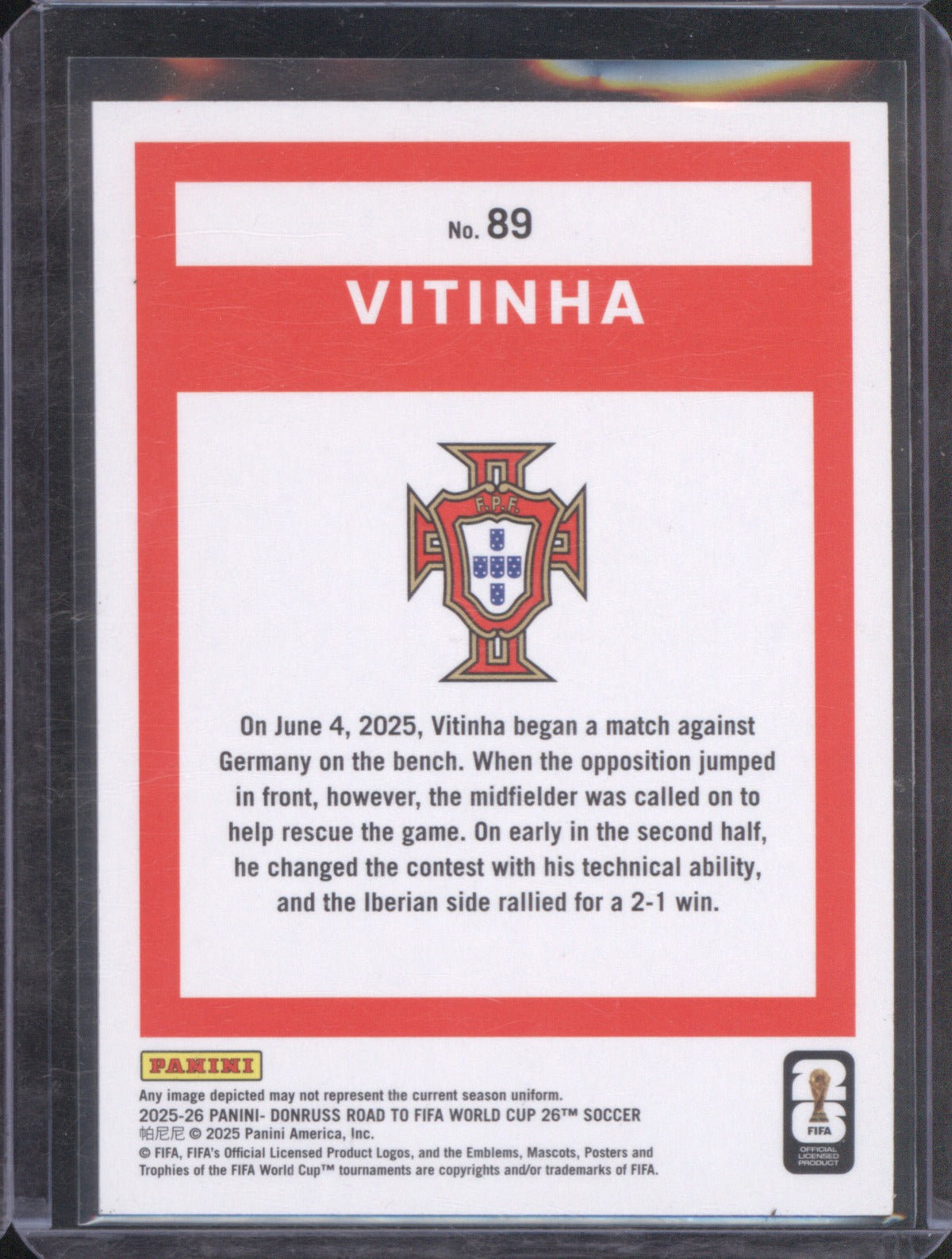 Vitinha 2025 Donruss Road to FIFA World Cup 89 Red /75