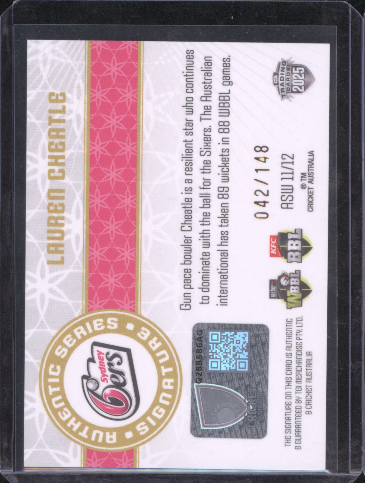 Lauren Cheatle 2025 Cricket Traders Authentic Signature Sydney 6ers 042/148