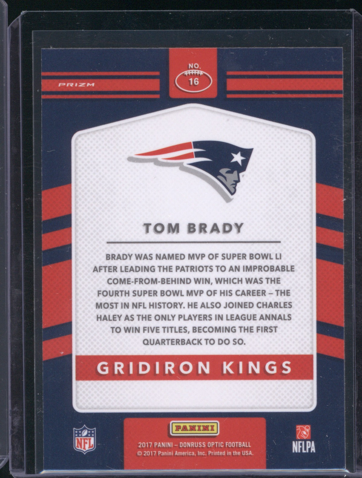 Tom Brady 2017 Panini Donruss Optic 16 Gridiron Kings Holo Silver