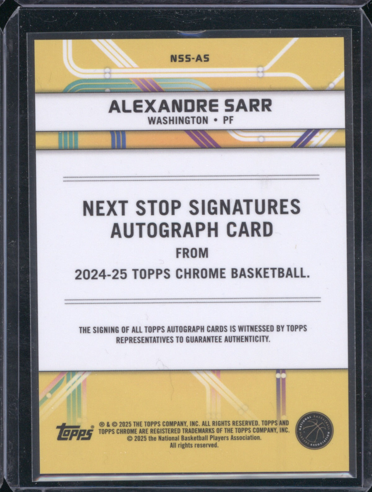 2024-25 Topps Chrome NSS-AS Alexandre Sarr Next Stop Signature Auto RC