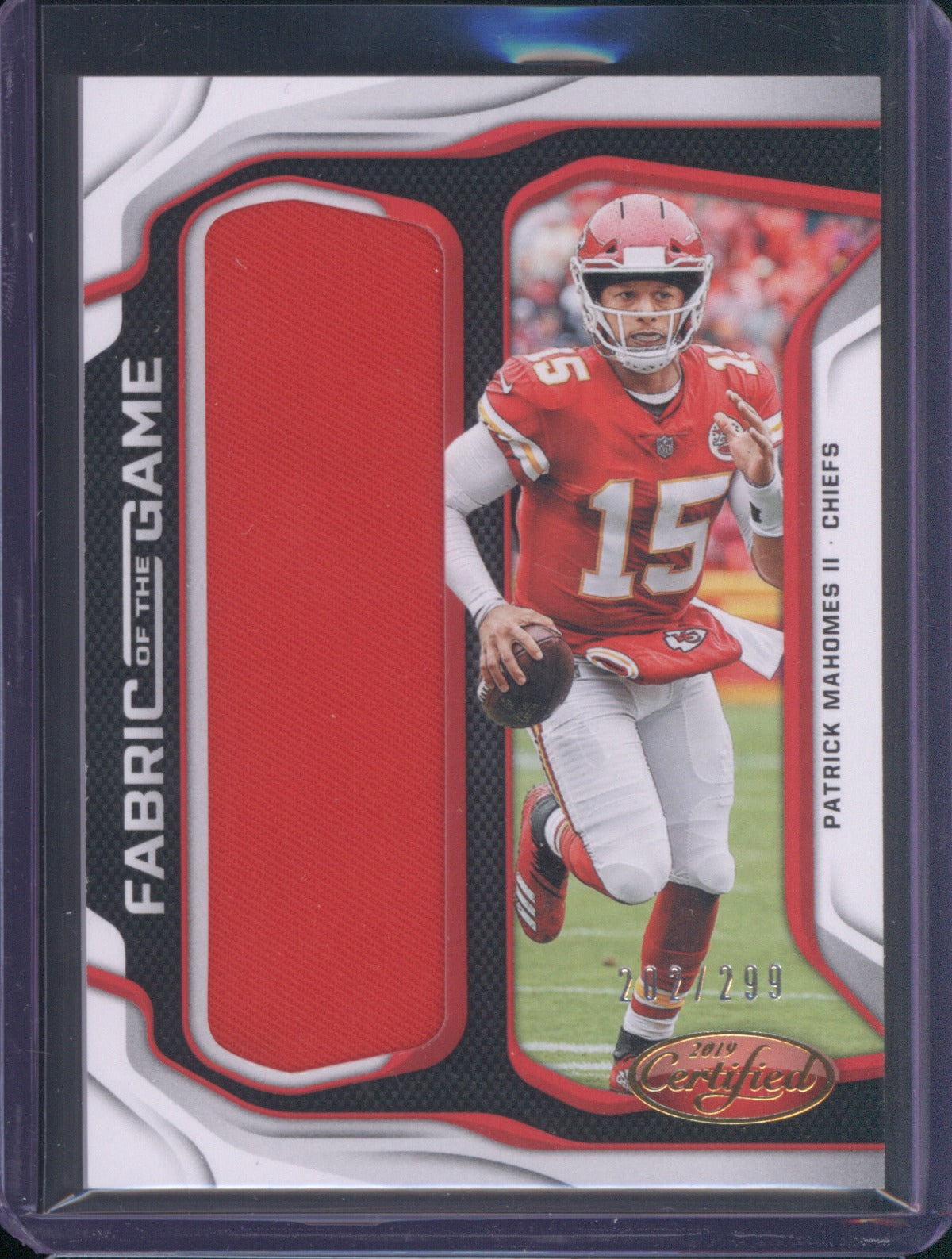 Patrick Mahomes II 2019 Panini Certified FG-PM Fabric of the Game Jersey /299
