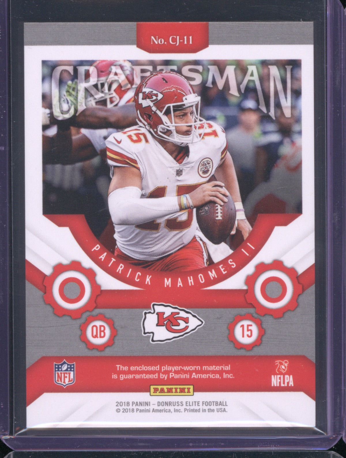 Patrick Mahomes II 2018 Panini Donruss Elite CJ-11 Craftsman Jersey
