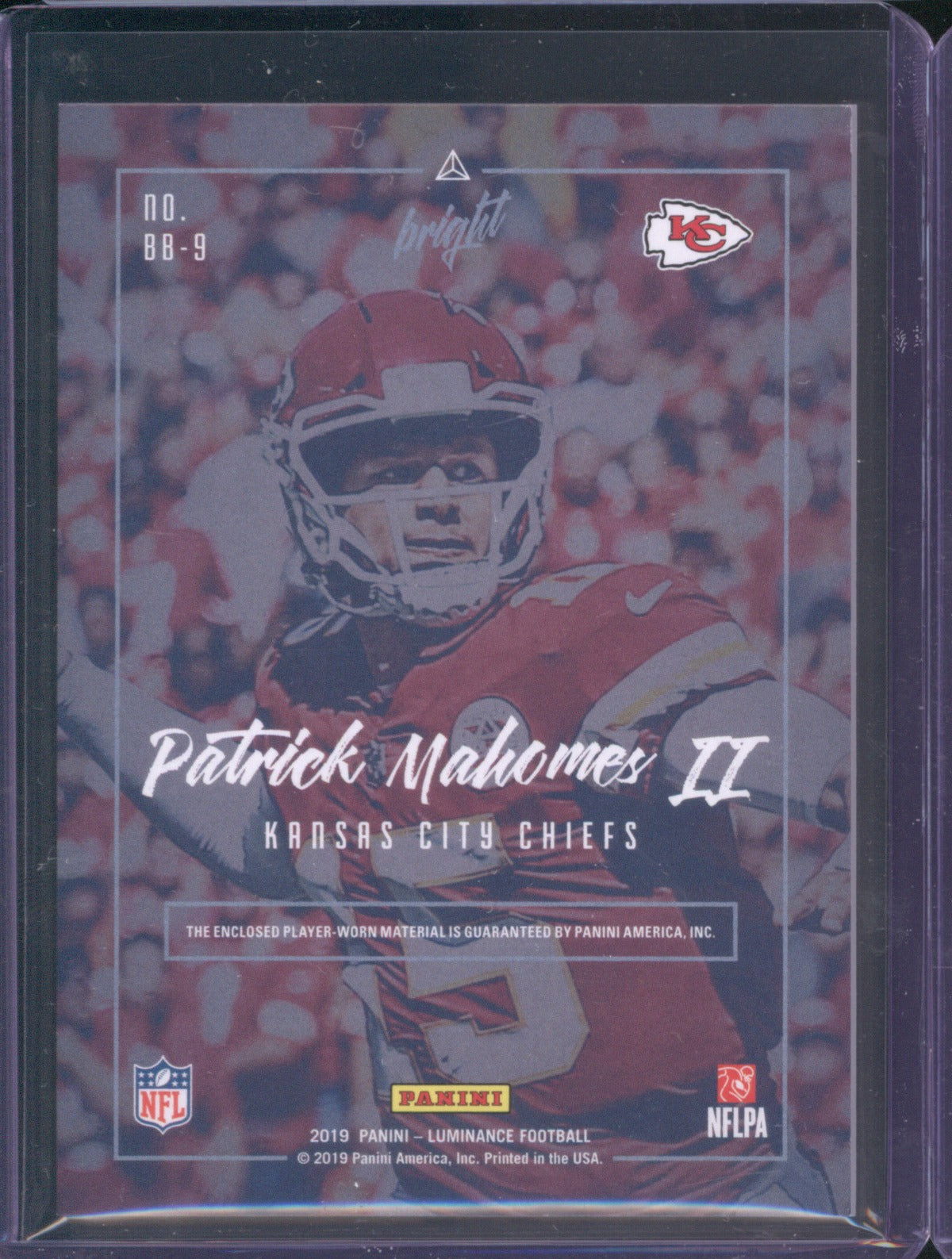 Patrick Mahomes II 2019 Panini Luminance BB-9 Bright Beginnings Jersey