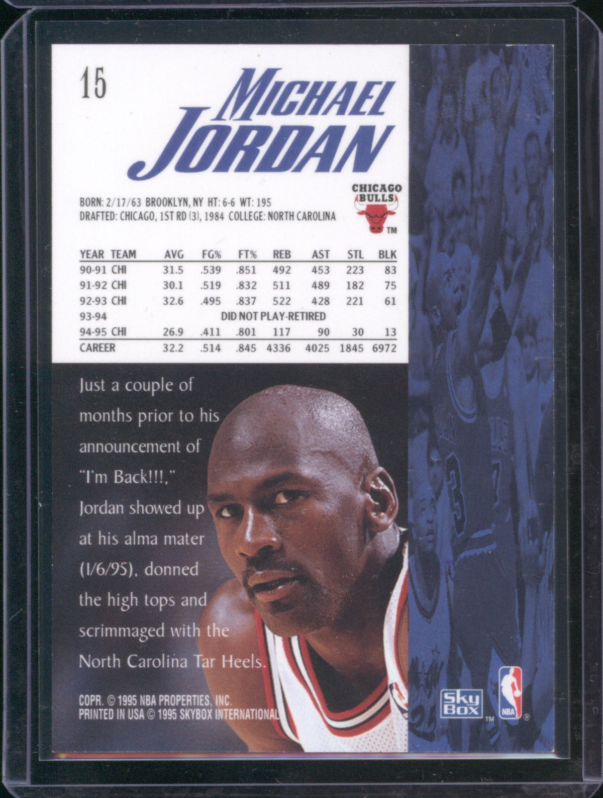 Michael Jordan 1995-96 SkyBox Premium 15 Michael Jordan Career Block Total Wrong