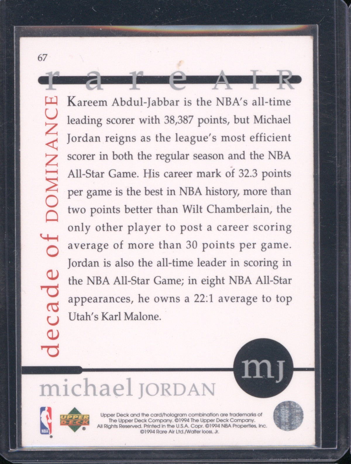 Michael Jordan 1994-95 Upper Deck 67 Rare Air