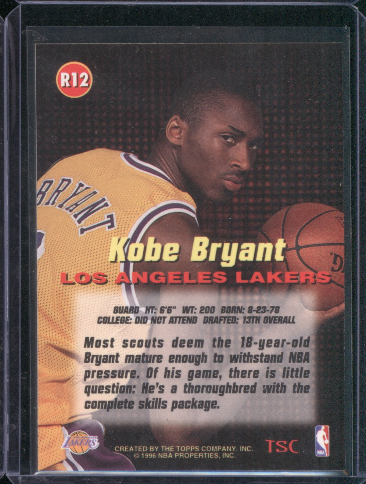 Kobe Bryant 1996-97 Topps Stadium Club R12 Rookie RC