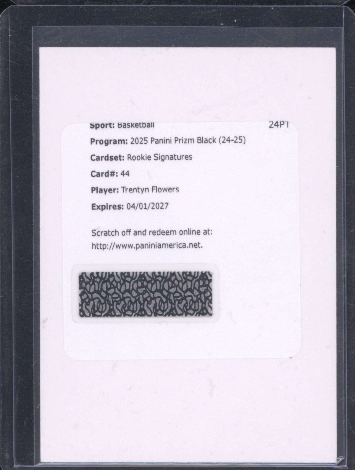 Trentyn Flowers 2024/25 Panini Prizm Black Rookie Signatures Auto RC Redemption