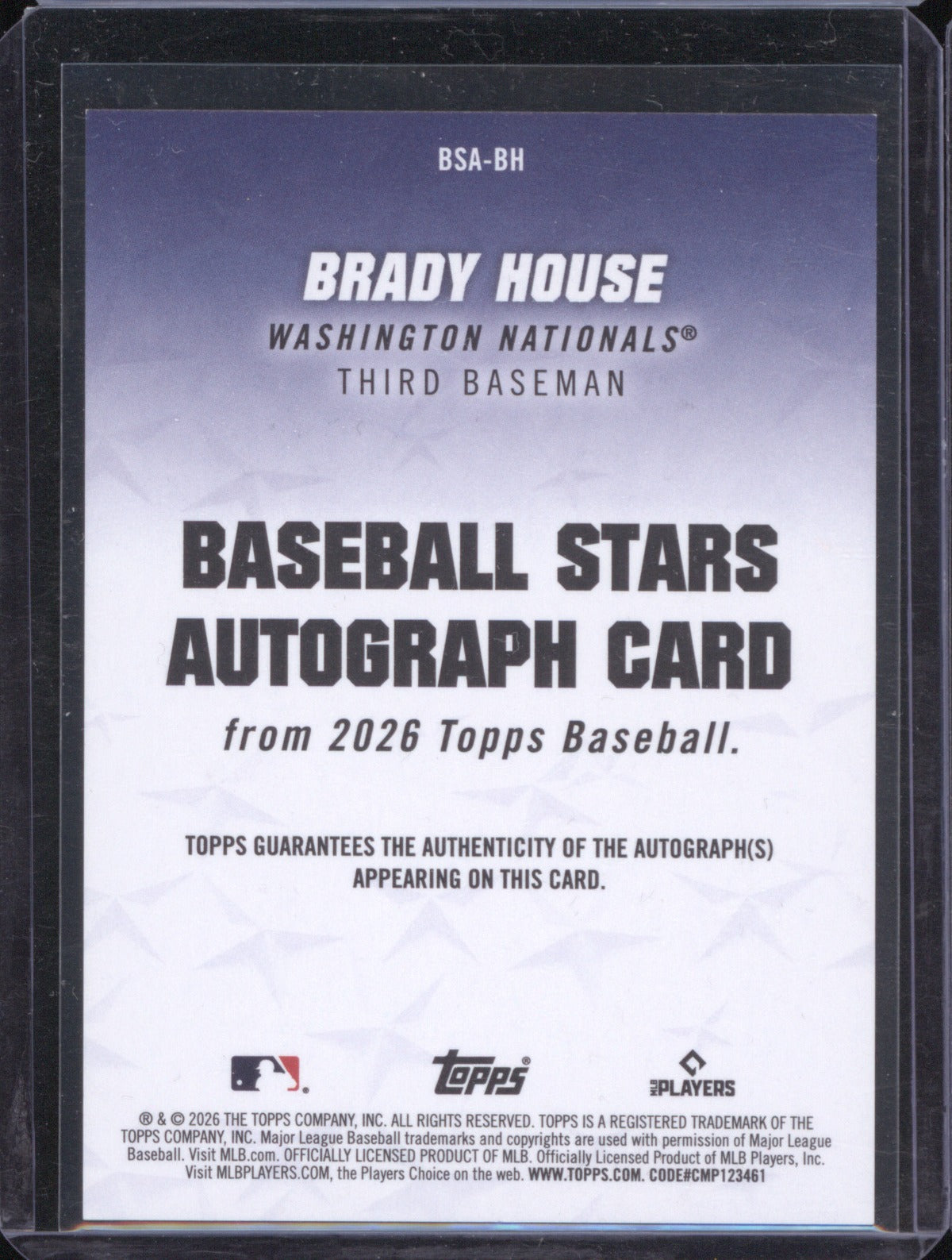 Brady House 2026 Topps Series 1 BSA-BH Baseball Stars Auto RC