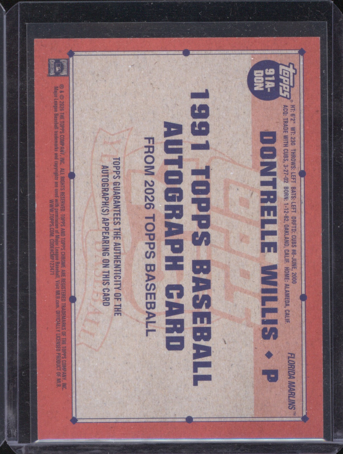 Dontrelle Willis 2026 Topps Series 1 91A-DON 1991 Auto Blue 71/150