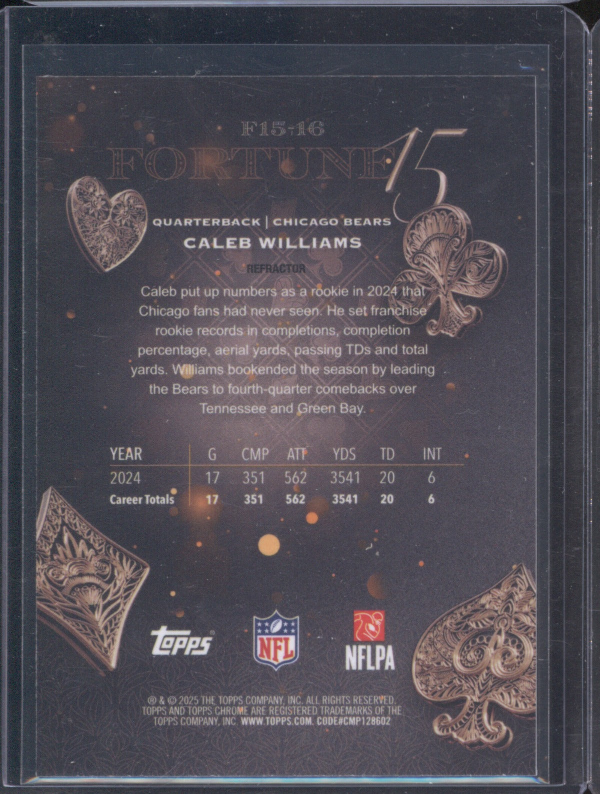 Caleb Williams 2025 Topps Chrome F15-16 Fortune 15