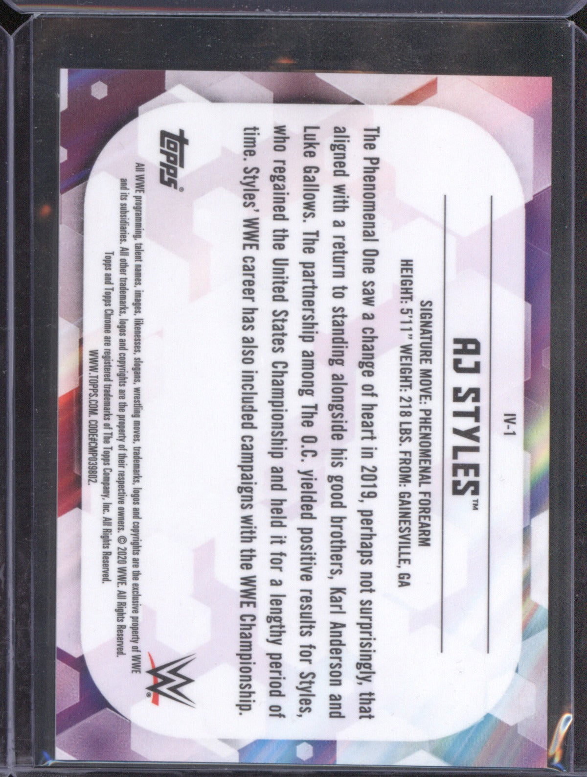 AJ Styles 2020 Topps Chrome WWE IV-1 Image Variation Green Refractor 67/99