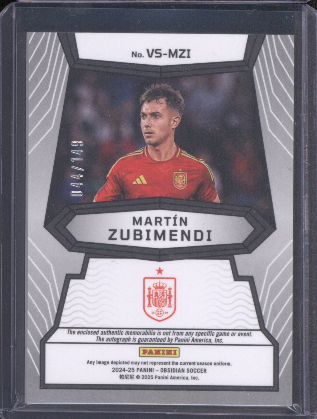 Martin Zubimendi 2024-25 Panini Obsidian Volcanic Jersey Auto Orange /149