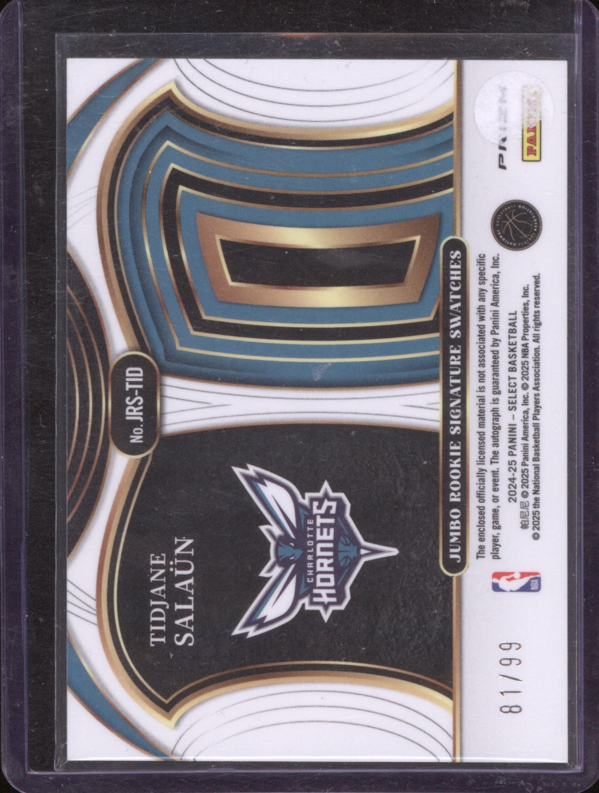 Tidjane Salaun 2024 Panini Select #JRS-TID Rookie Patch Auto /99 RC