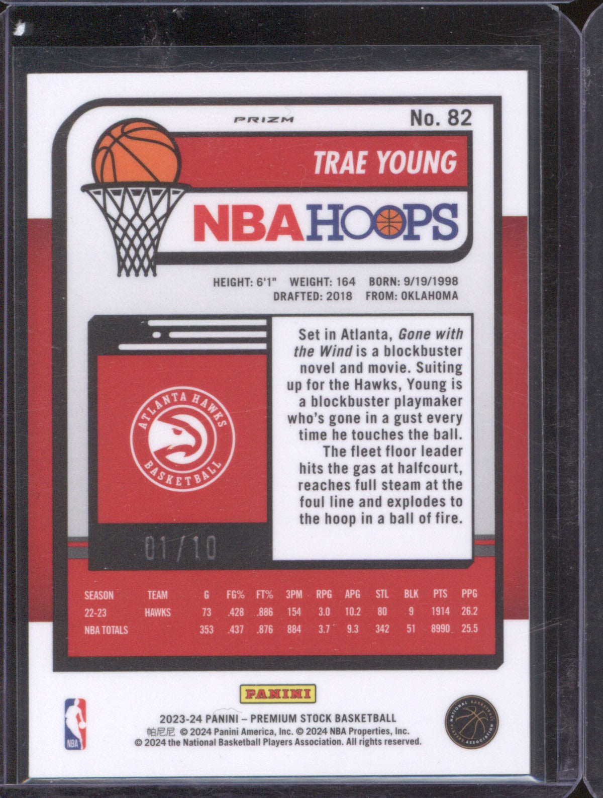 Trae Young 2023 Panini NBA Hoops Premium Stock #82 Gold RayWave Prizm /10