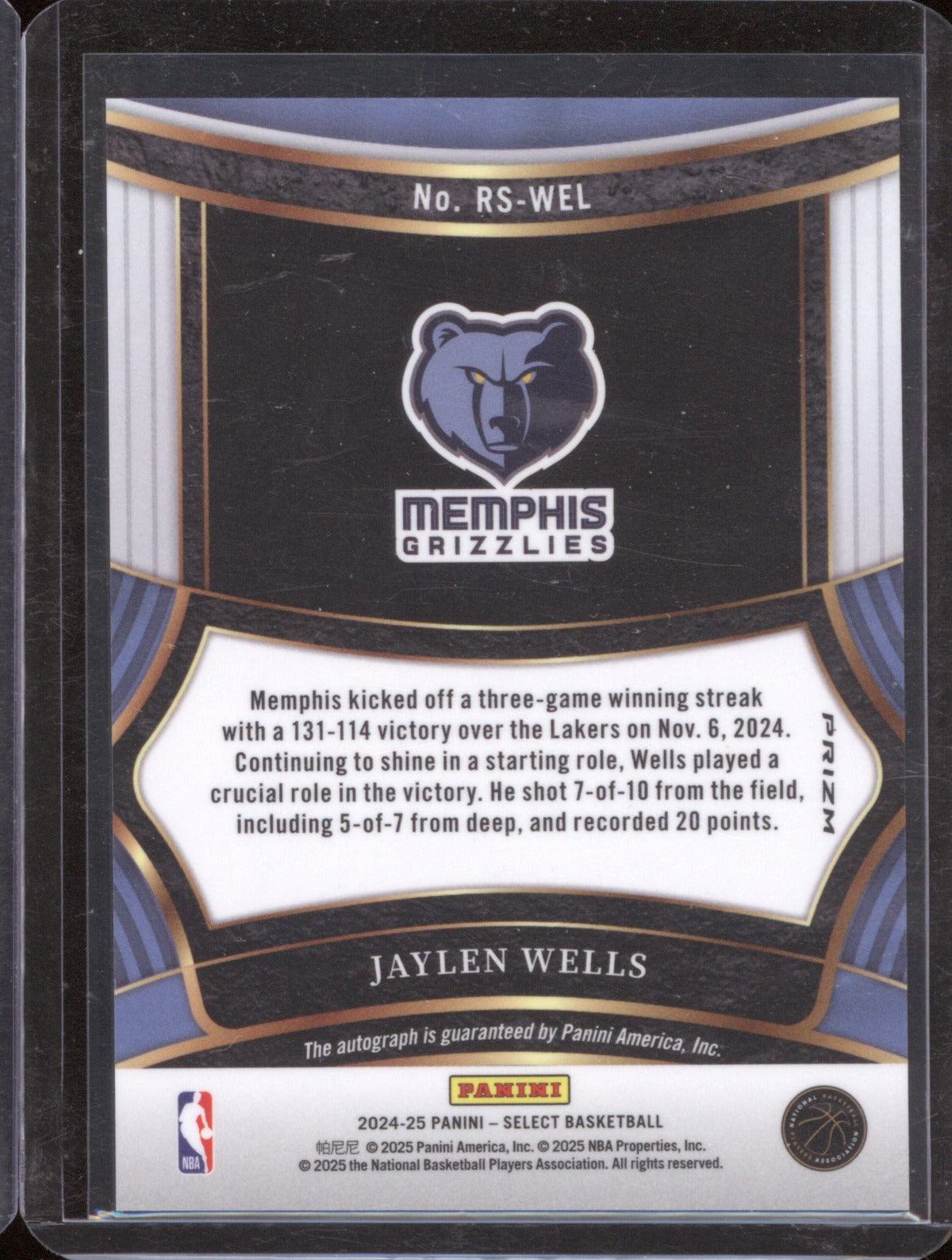 Jaylen Wells 2024 Panini Select #RS-WEL Rookie Signatures Disco Prizm Autograph
