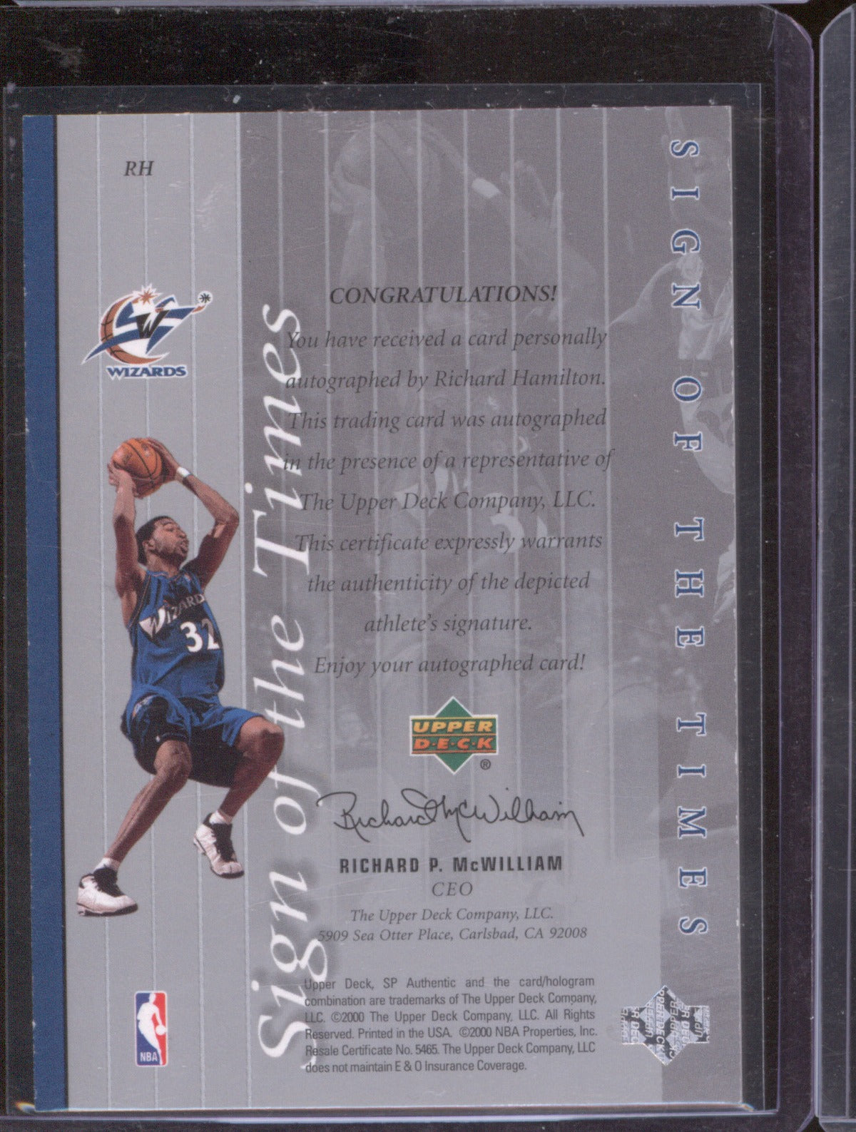 Richard Hamilton 1999 Upper Deck SP Authentic #RH Sign of the Times Autograph