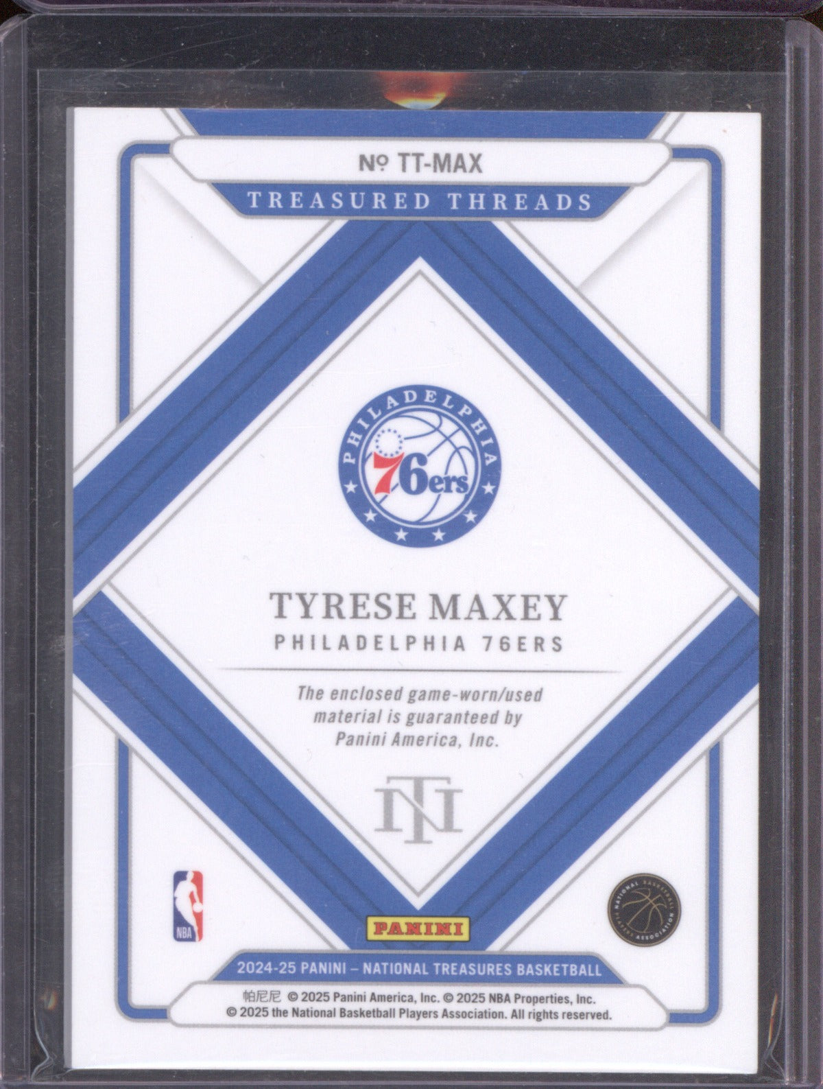Tyrese Maxey 2024 Panini National Treasures Threads Patch #TT-MAX /99 76ers