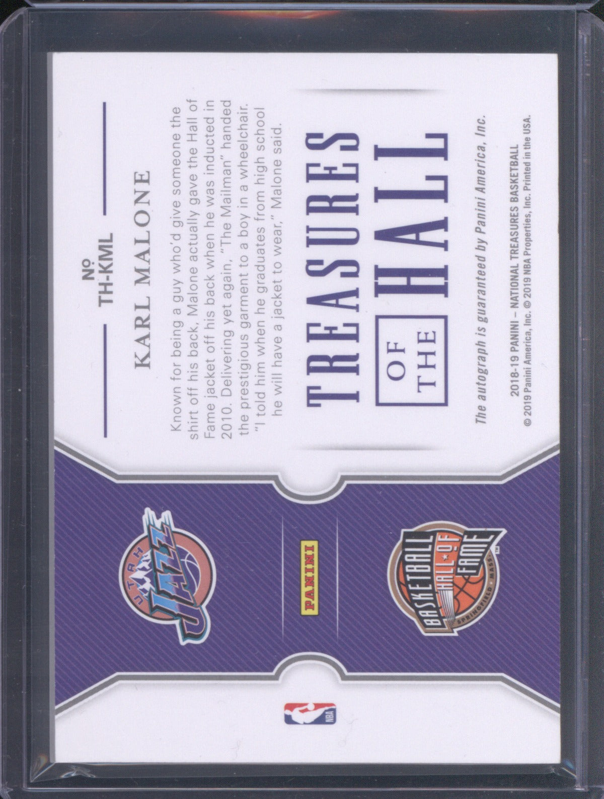 Karl Malone 2018 Panini National Treasures of the Hall Auto Gold /10