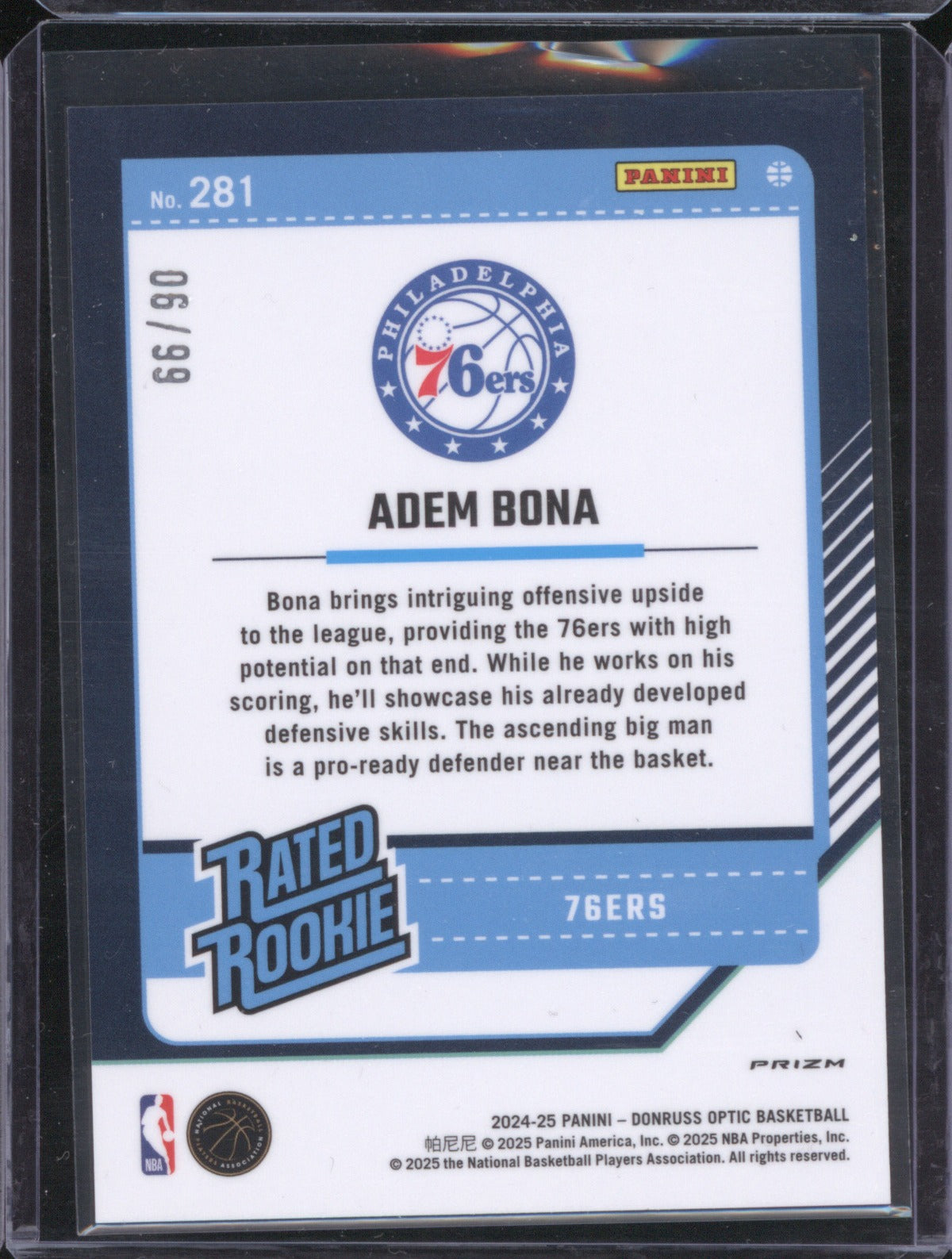 Adem Bona 2024-25 Panini Donruss Optic 281 Fast Break Purple 6/99 RC