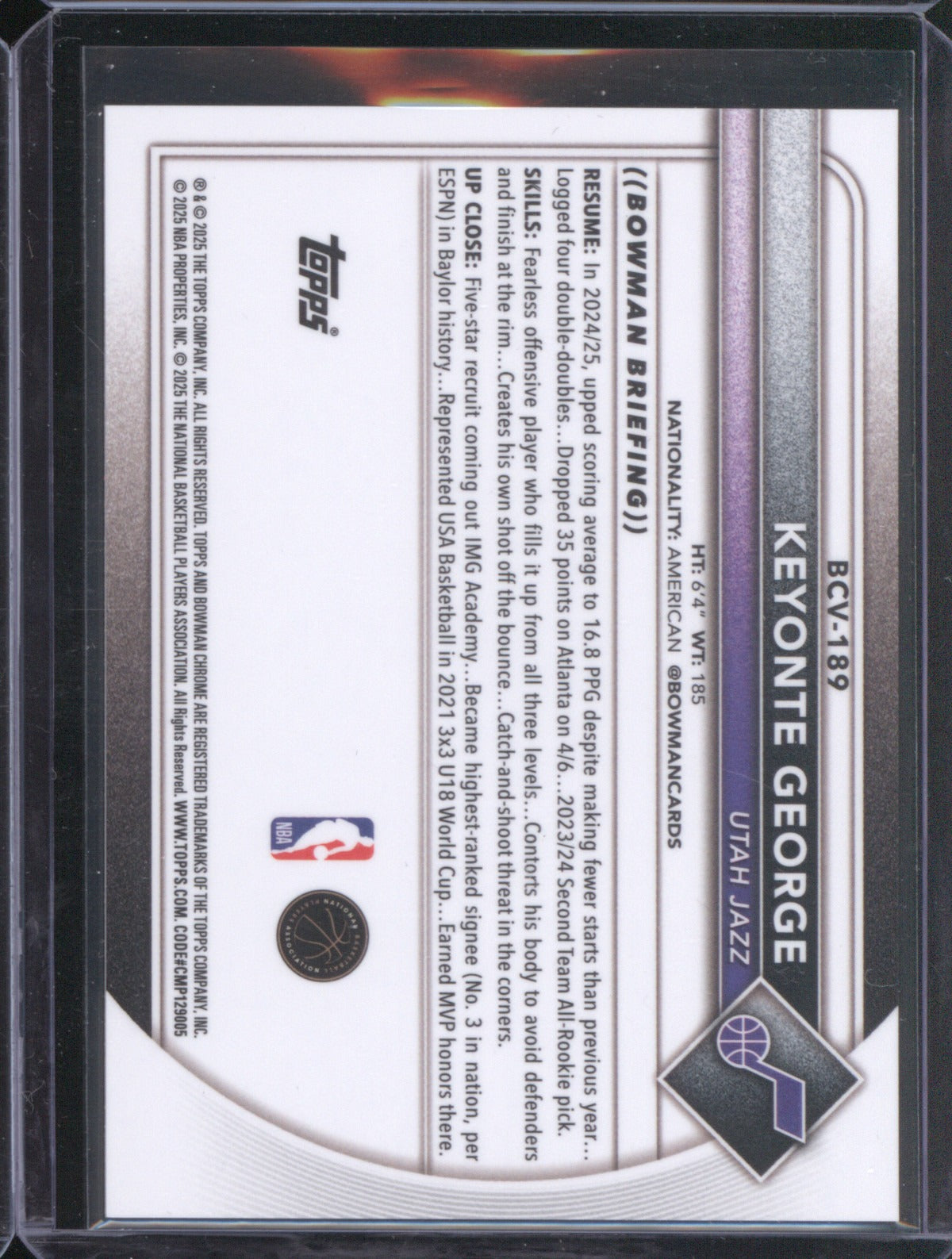 Keyonte George 2025-26 Bowman Chrome BCV-189 Keyonte George Orange Shimmer /25