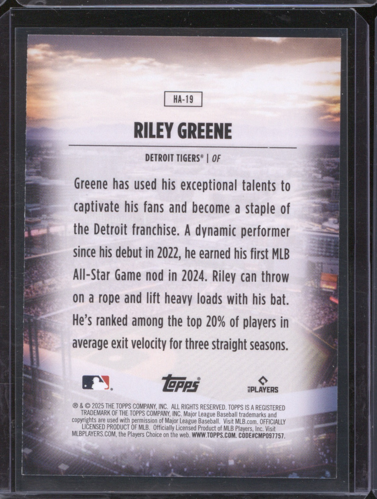 Riley Greene 2025 Topps Series 1 HA-19 Home Field Advantage