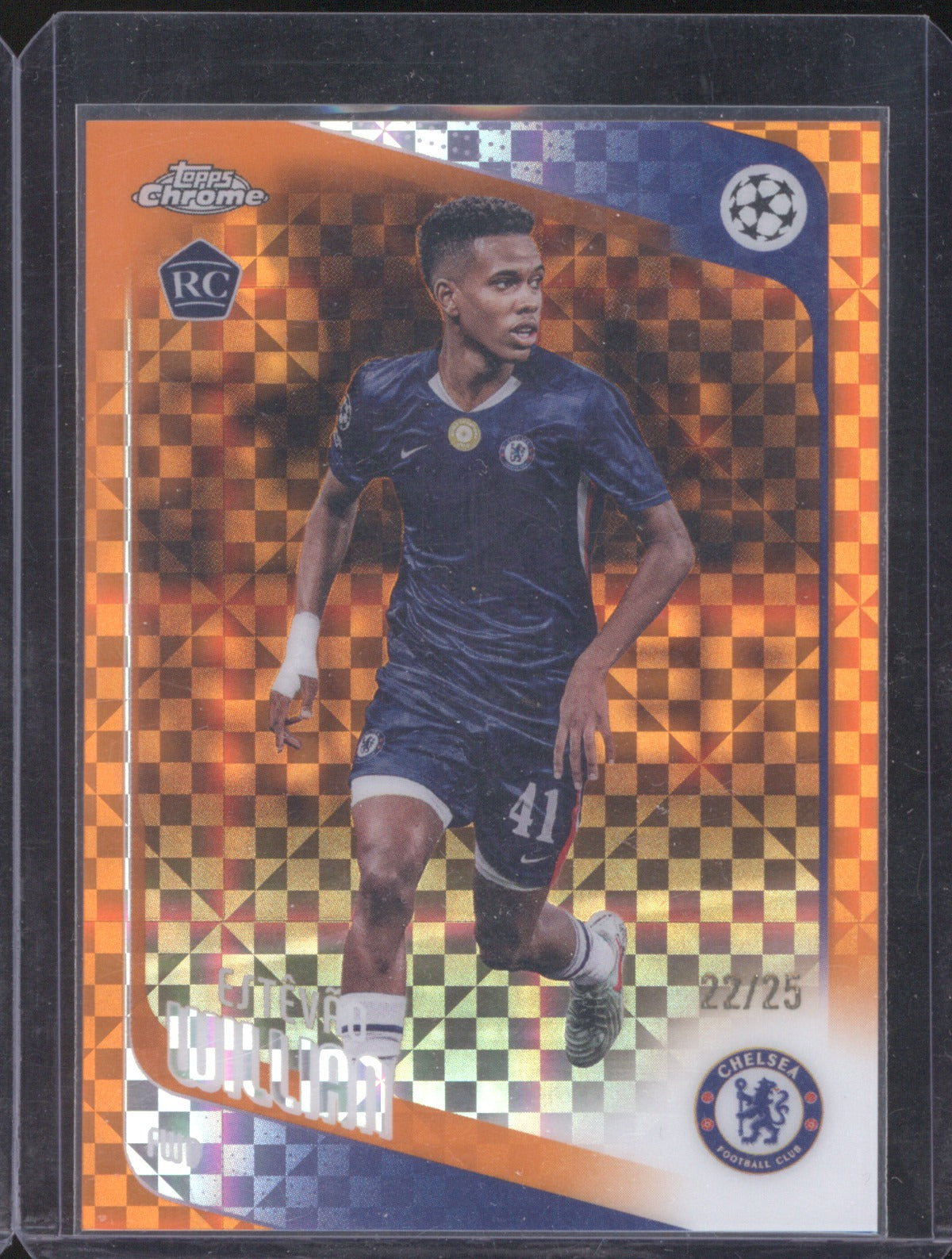 Estêvão Willian 2025-26 Topps Chrome UEFA #66 Orange X-Fractor Rookie /25