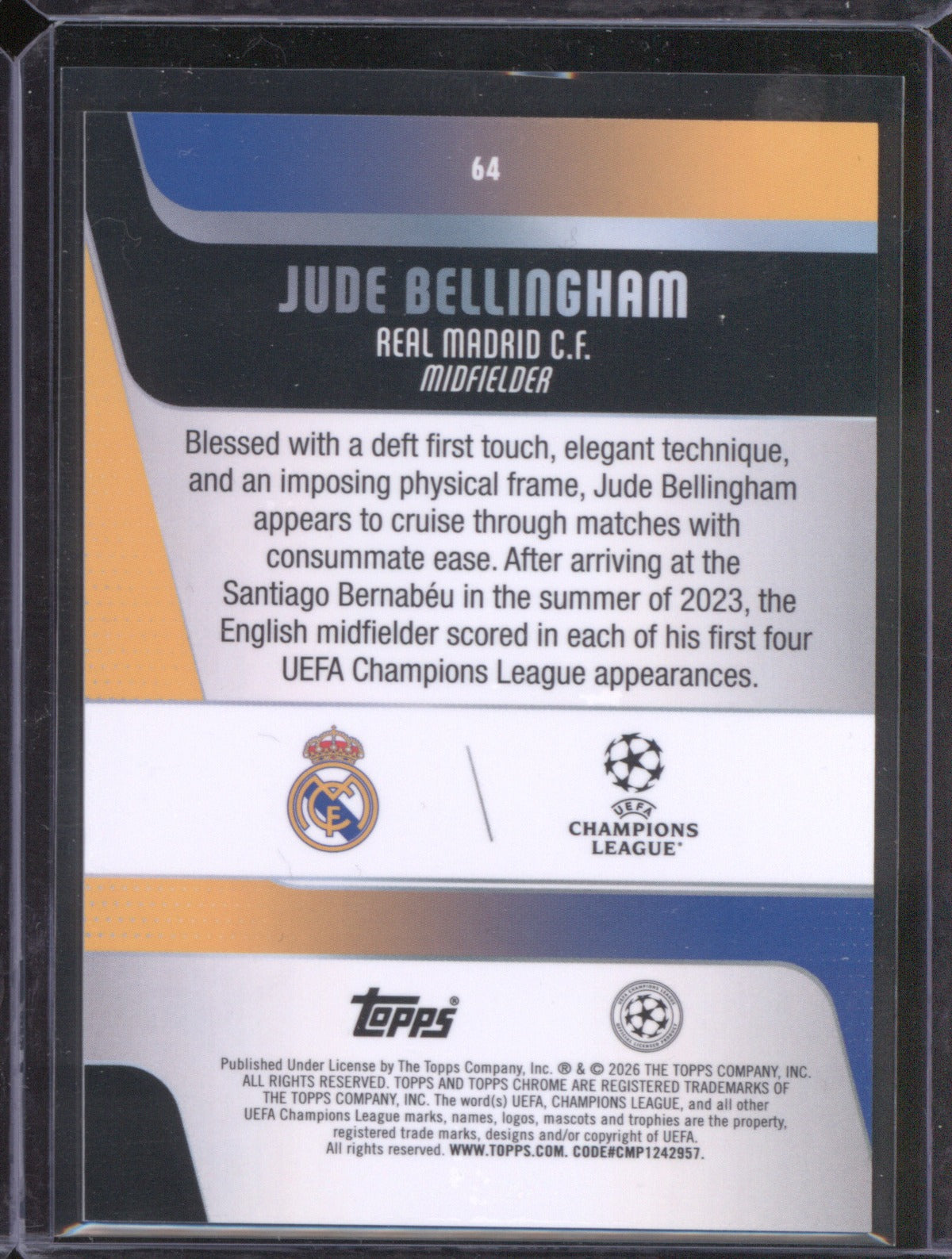 Jude Bellingham 2025-26 Topps Chrome UEFA #64 Raywave Refractor