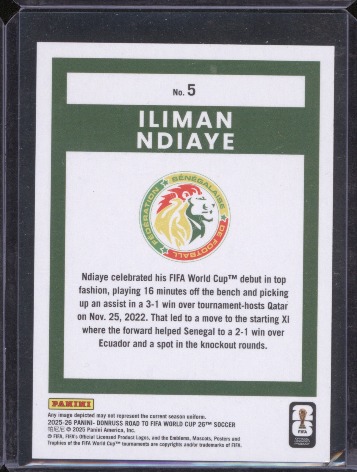 Iliman Ndiaye 2025-26 Donruss Road to FIFA World Cup #5 Senegal Pink /25