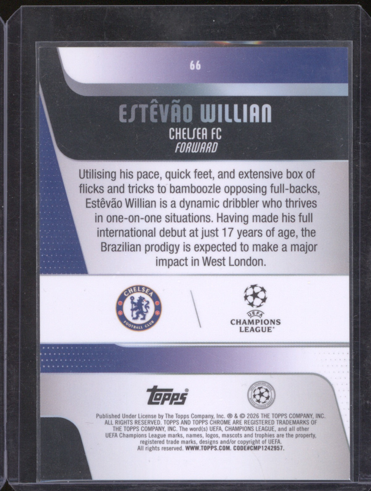 Estêvão Willian 2025-26 Topps Chrome UEFA #66 Orange X-Fractor Rookie /25